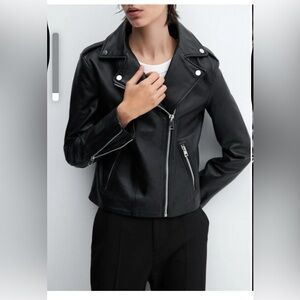 Mango Black 100% Leather Biker Moto Jacket